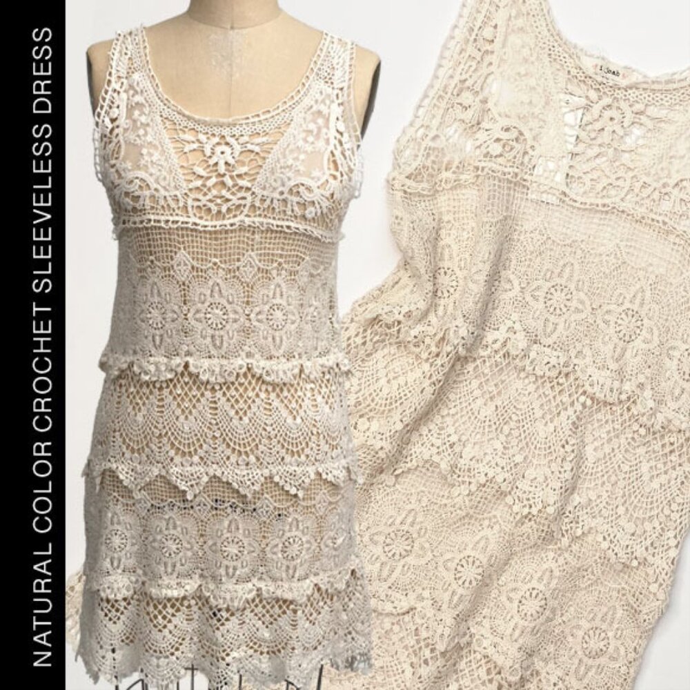 NWT Natural Color Crochet Sleeveless Dress Size S/M